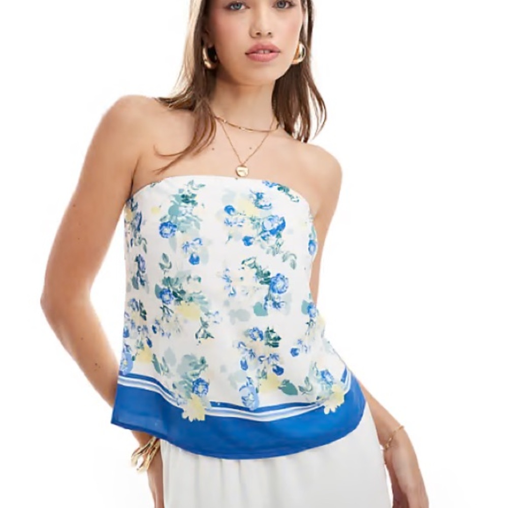 Abercrombie & Fitch Blue Floral Strapless Blouse